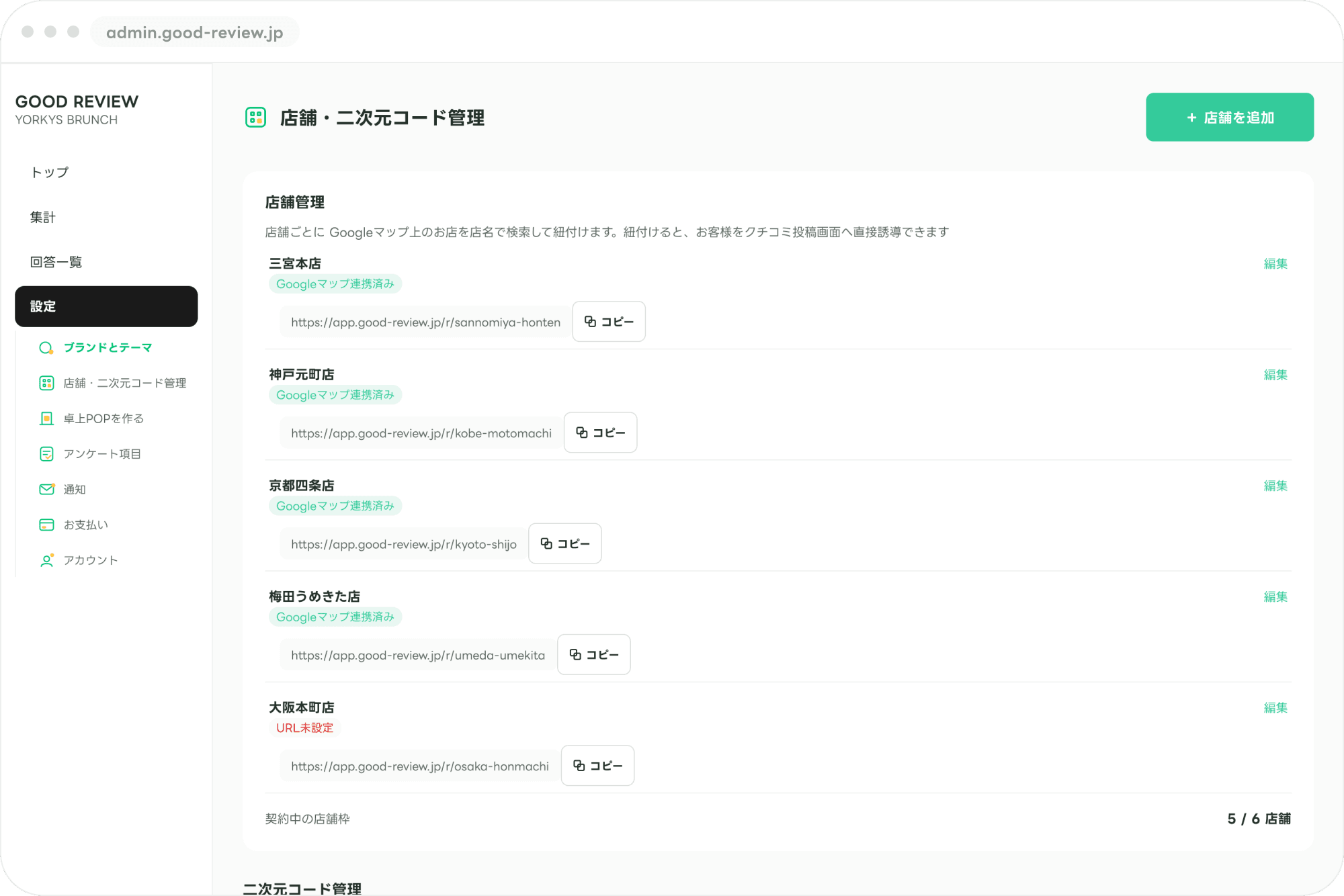 店舗管理の画面